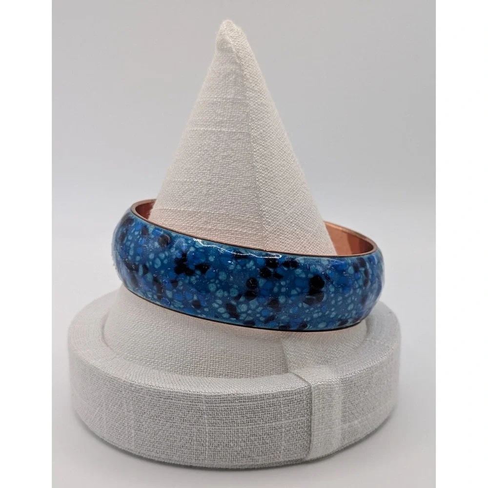 Vintage MCM Signed Matisse Renoir Blue Enamel Copper Bangle Bracelet